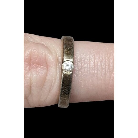 Minimalist Gold Tone Over Sterling Silver Single Cubic Zirconia Ring - Picture 1 of 12